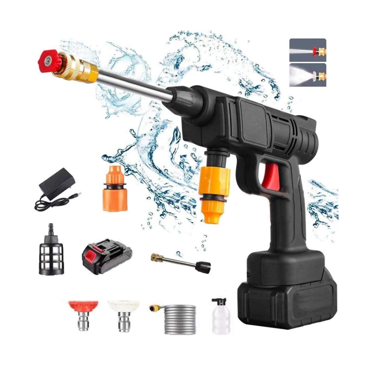 Pistola de Agua a Presión Almalux® – Inalámbrica, 30 Bar, con Batería y Accesorios | Limpieza de Coches, Jardín y Hogar