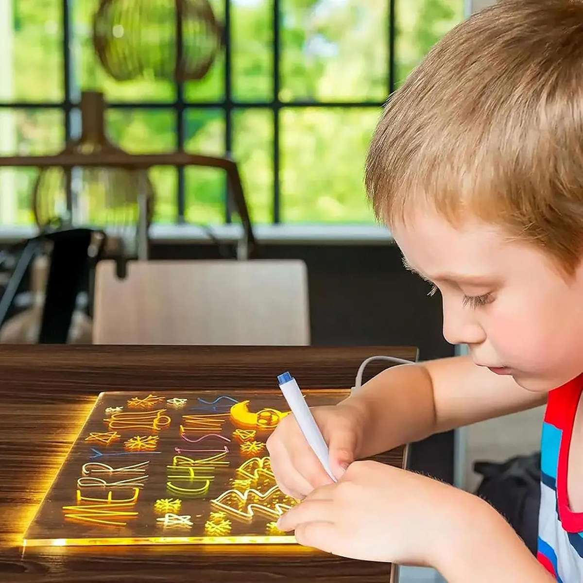 Pizarra de Escritura Led Almalux® con 7 Rotuladores de Colores para Mensajes, Dibujos, etc