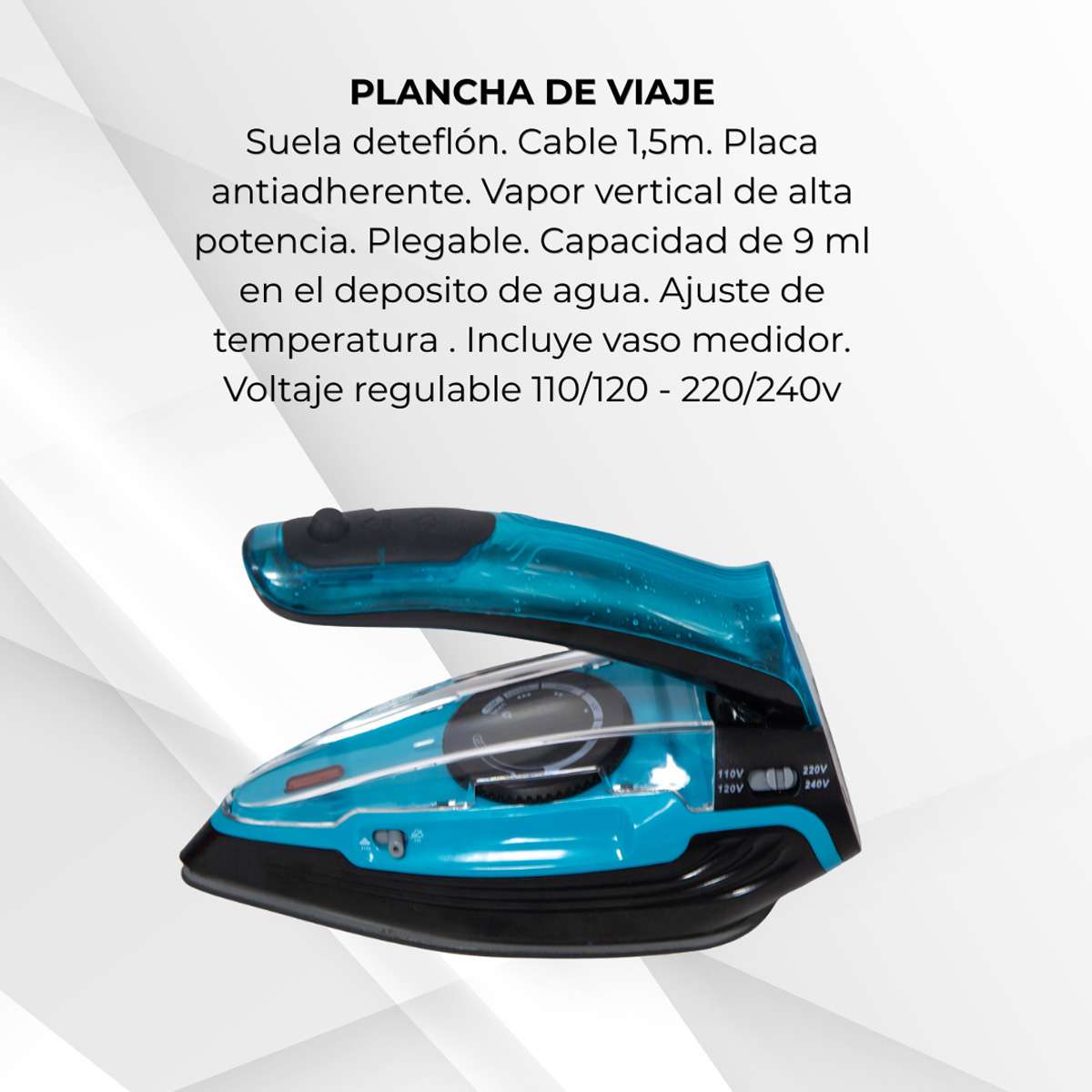 Plancha de Viaje Almalux® 1100W Plegable con Vapor Vertical, Suela Antiadherente de Teflón, Voltaje Dual y Depósito 9 ml Compacta y Portátil