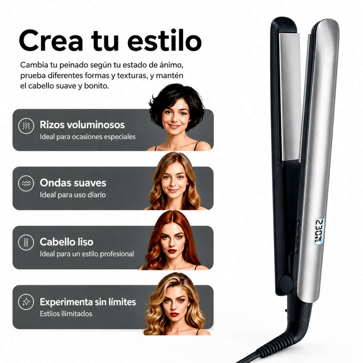 Plancha de Pelo Profesional Almalux® HLQ-006 - Placas Cerámicas 3D, Control Digital con Pantalla LED (150°C - 230°C), Calentamiento Rápido en 30s para Queratina, Nanoplastia, Alisado y Ondas