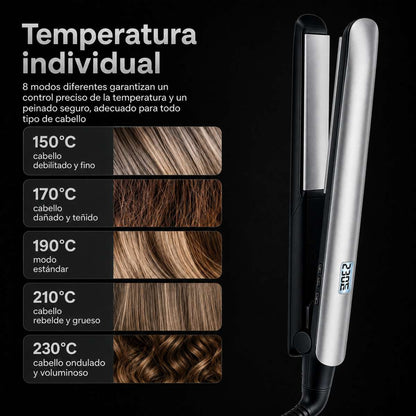 Plancha de Pelo Profesional Almalux® HLQ-006 - Placas Cerámicas 3D, Control Digital con Pantalla LED (150°C - 230°C), Calentamiento Rápido en 30s para Queratina, Nanoplastia, Alisado y Ondas