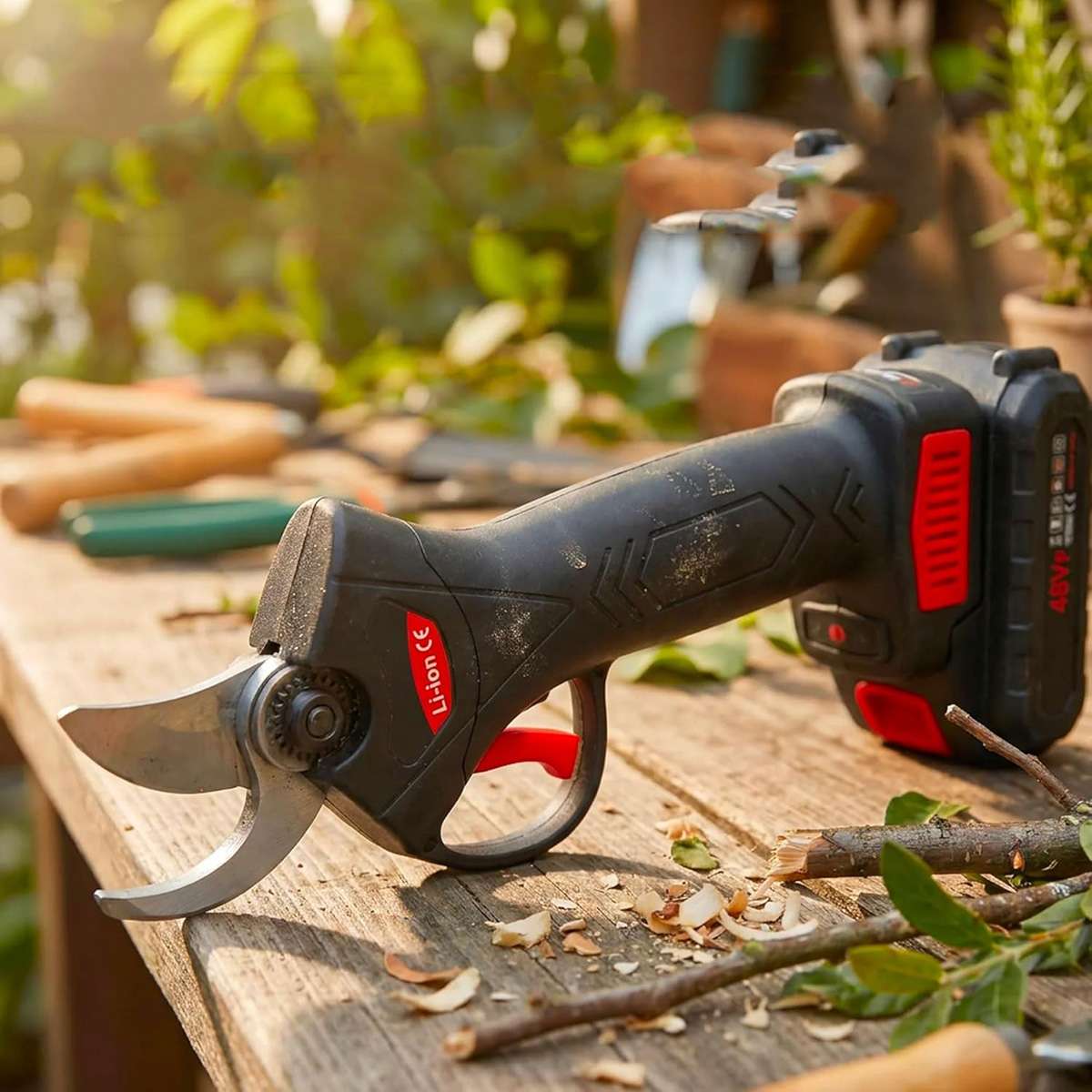 Tijera de Podar Eléctrica Almalux® 48V con 2 Baterías, Podadora Inalámbrica Profesional para Ramas, Plantas, Árboles y Jardinería