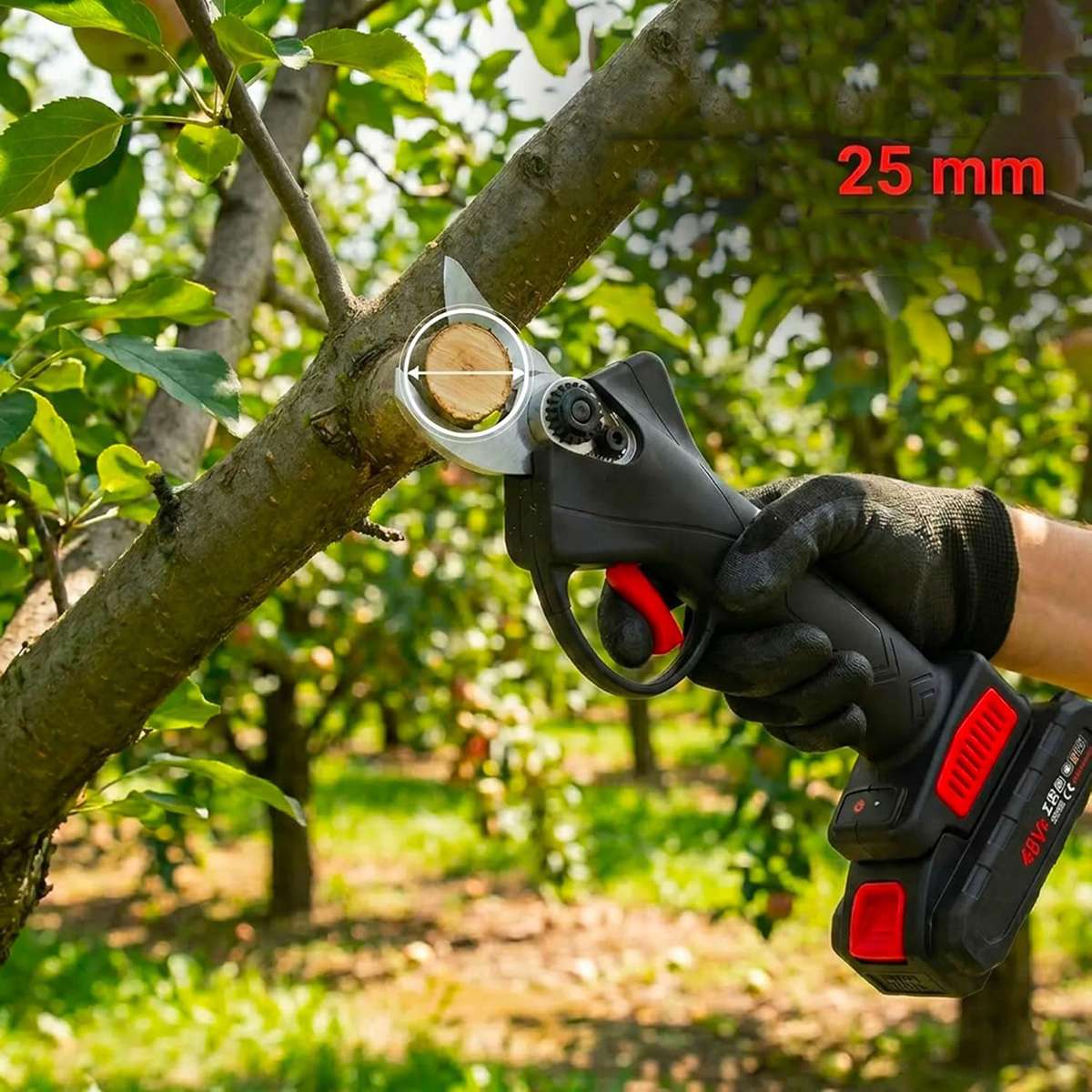 Tijera de Podar Eléctrica Almalux® 48V con 2 Baterías, Podadora Inalámbrica Profesional para Ramas, Plantas, Árboles y Jardinería