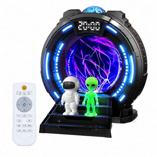 Proyector de Galaxia Almalux® Portal Interestelar con Bola de Plasma, Aurora Boreal, Ruido Blanco, Altavoz, Despertador y Mando