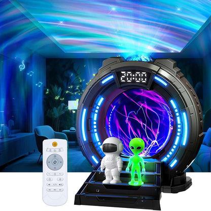 Proyector de Galaxia Almalux® Portal Interestelar con Bola de Plasma, Aurora Boreal, Ruido Blanco, Altavoz, Despertador y Mando