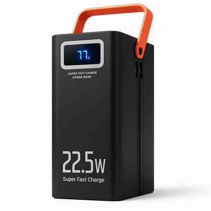 PowerBank 100.000 mAh Almalux® – Carga Rápida 22.5W, 4 USB-A, 2 Cables Integrados (USB-C y Lightning), 3 Puertos Adicionales, Pantalla LED y Linterna