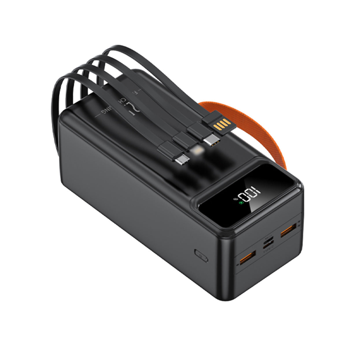 PowerBank 60.000 mAh, Batería externa Almalux® 22.5W, 2 USB-A, 4 Cables integrados + 2 adicionales Tipo-C y Micro USB, Pantalla LED y Linterna