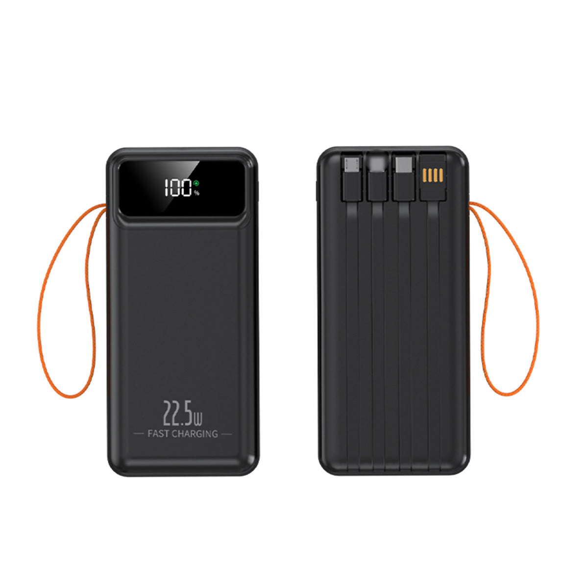 PowerBank 60.000 mAh, Batería externa Almalux® 22.5W, 2 USB-A, 4 Cables integrados + 2 adicionales Tipo-C y Micro USB, Pantalla LED y Linterna