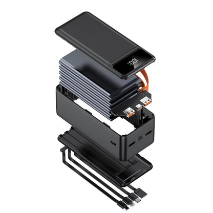 PowerBank 60.000 mAh, Batería externa Almalux® 22.5W, 2 USB-A, 4 Cables integrados + 2 adicionales Tipo-C y Micro USB, Pantalla LED y Linterna