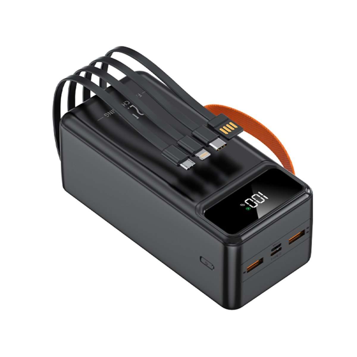 PowerBank 60.000 mAh, Batería externa Almalux® 22.5W, 2 USB-A, 4 Cables integrados (USB-C, LIGHTING, MICROUSB, USB-A) + 2 adicionales Tipo-C y Micro USB, Pantalla LED