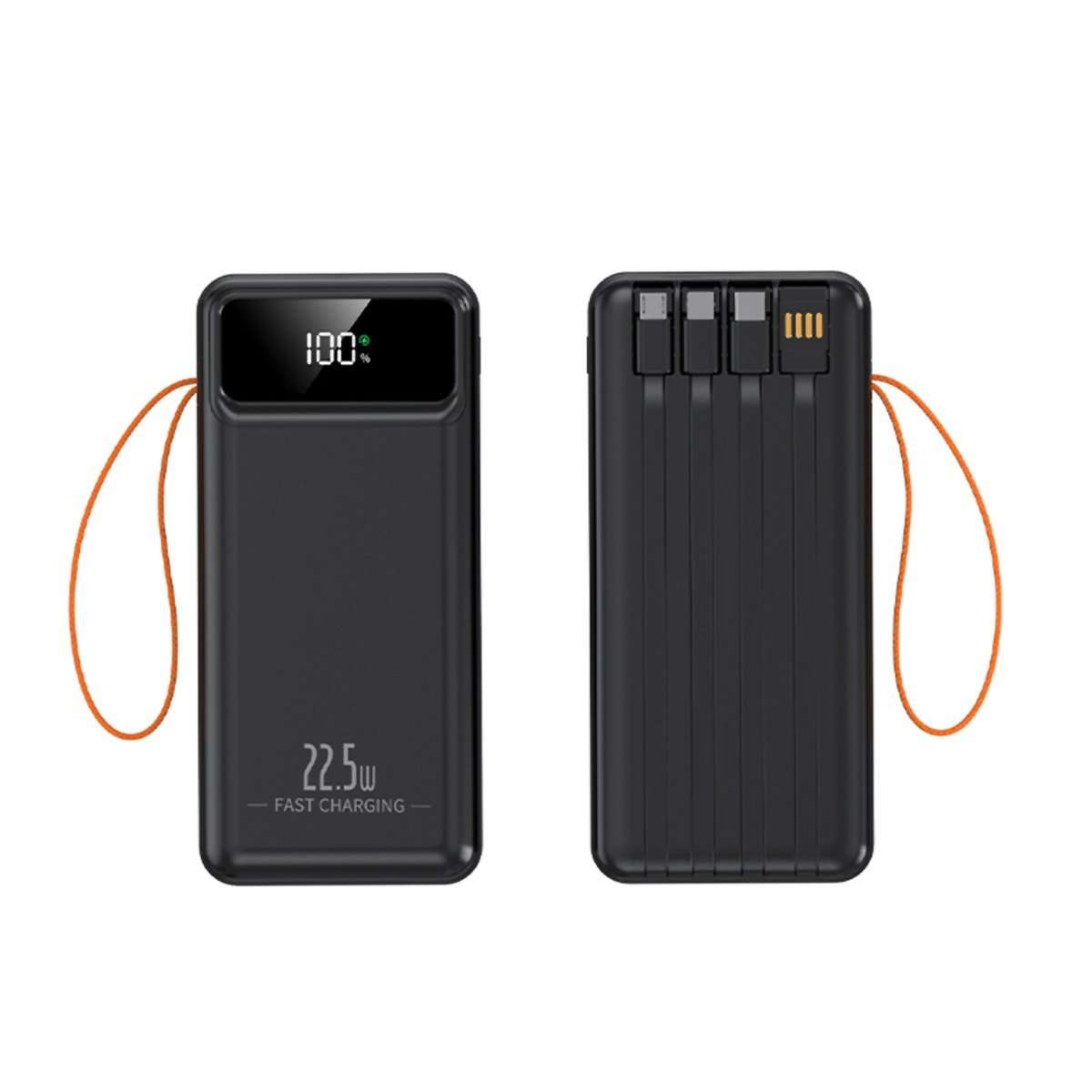 PowerBank 60.000 mAh, Batería externa Almalux® 22.5W, 2 USB-A, 4 Cables integrados (USB-C, LIGHTING, MICROUSB, USB-A) + 2 adicionales Tipo-C y Micro USB, Pantalla LED