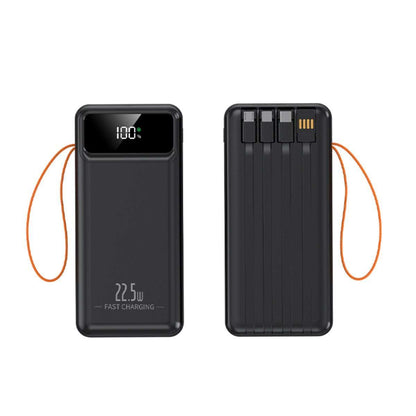 PowerBank 60.000 mAh, Batería externa Almalux® 22.5W, 2 USB-A, 4 Cables integrados (USB-C, LIGHTING, MICROUSB, USB-A) + 2 adicionales Tipo-C y Micro USB, Pantalla LED