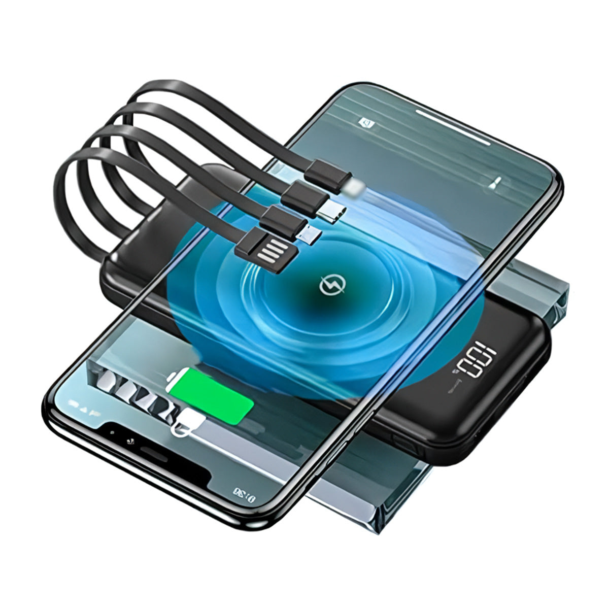 Batería Externa Universal PowerBank Almalux® de 10.000 mAh + Qi Carga Inalámbrica (4 Conexiones incorporadas)