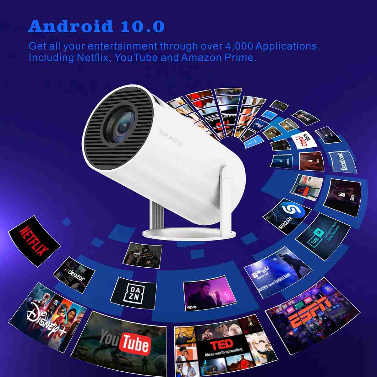 Almalux® Mini Proyector Portátil 4K con Android integrado -  WiFi 6 -  Bluetooth 5 -  pantalla de 130 pulgadas -  Cine en casa