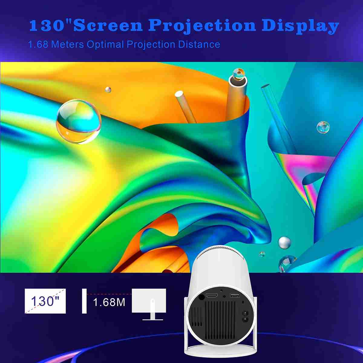 Almalux® Mini Proyector Portátil 4K con Android integrado -  WiFi 6 -  Bluetooth 5 -  pantalla de 130 pulgadas -  Cine en casa