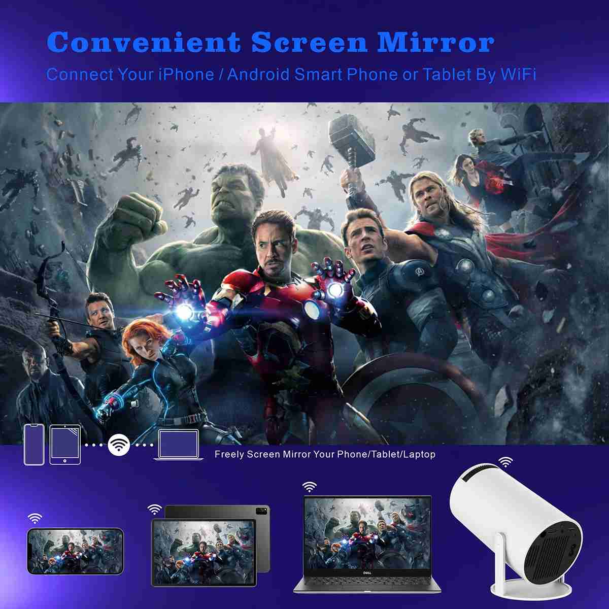 Almalux® Mini Proyector Portátil 4K con Android integrado -  WiFi 6 -  Bluetooth 5 -  pantalla de 130 pulgadas -  Cine en casa