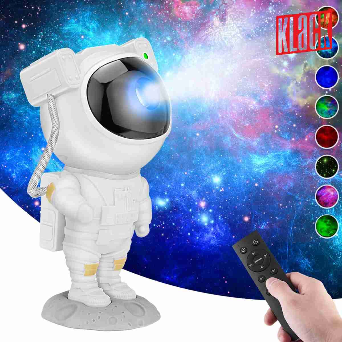 Proyector de luz Almalux® de astronauta de cielo nocturno con 7 efectos de nebulosa 360° para niños y adultos