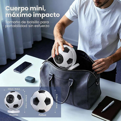 Mini Proyector Portátil Almalux® Balón de Fútbol, Android 14, WiFi 6, Bluetooth 5.4, Compatible 4K, Auto Keystone, Giro 180°, 170 ANSI, HDMI USB
