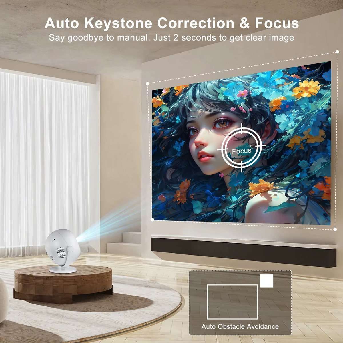Proyector Portátil Almalux® 1080P – Soporte 4K, Android 11, WiFi 6, Bluetooth 5.2, Giro 360° y Autoajuste de Imagen