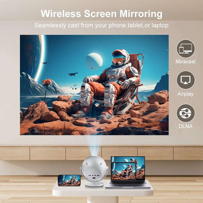 Proyector Portátil Almalux® 1080P – Soporte 4K, Android 11, WiFi 6, Bluetooth 5.2, Giro 360° y Autoajuste de Imagen