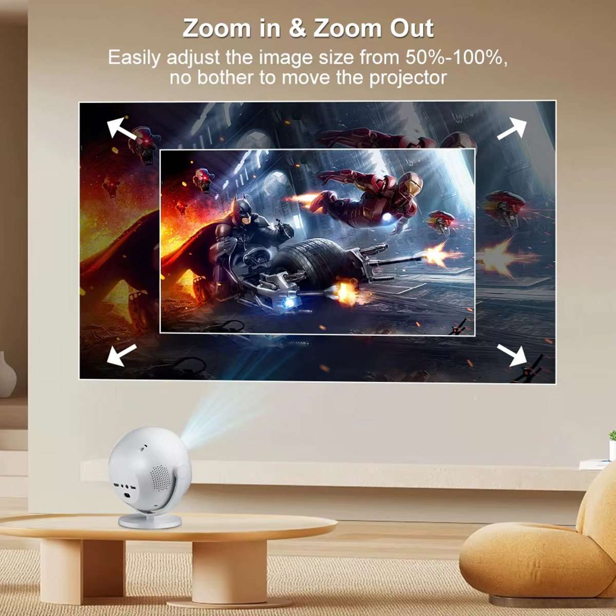 Proyector Portátil Almalux® 1080P – Soporte 4K, Android 11, WiFi 6, Bluetooth 5.2, Giro 360° y Autoajuste de Imagen