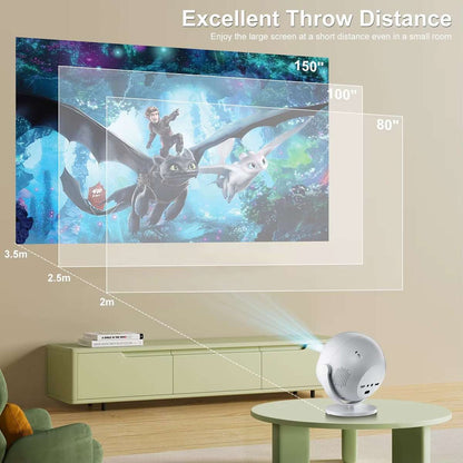Proyector Portátil Almalux® 1080P – Soporte 4K, Android 11, WiFi 6, Bluetooth 5.2, Giro 360° y Autoajuste de Imagen
