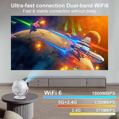 Proyector Portátil Almalux® 1080P – Soporte 4K, Android 11, WiFi 6, Bluetooth 5.2, Giro 360° y Autoajuste de Imagen
