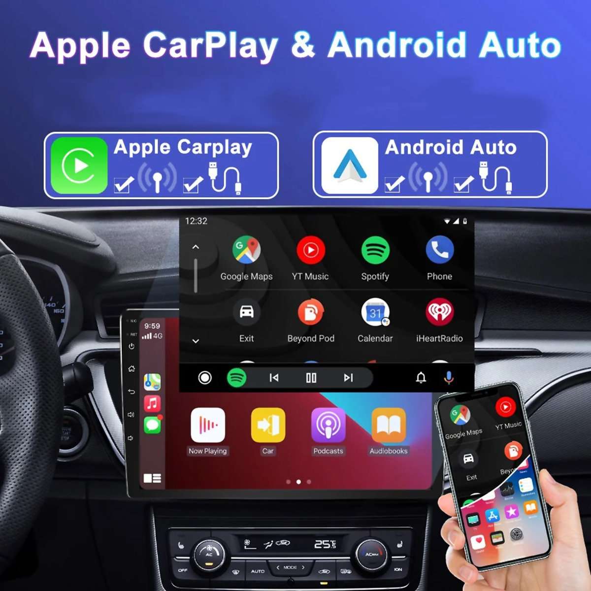 Reproductor Multimedia Almalux® Android 1 DIN Universal – Pantalla 9" QLED, GPS, CarPlay & Android Auto | 6GB DDR RAM + 64GB ROM