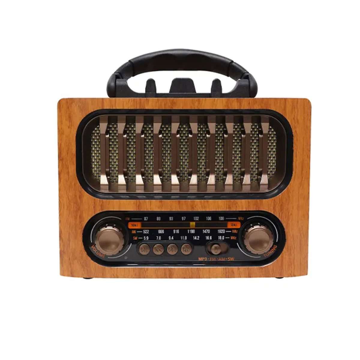 Radio Retro Almalux® Portátil – Efecto Madera, FM/AM, Altavoz Bluetooth, USB y MicroSD | Funciona con Pilas o Batería