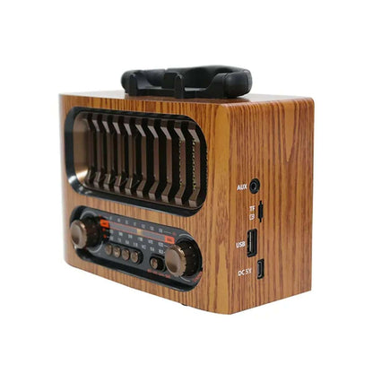 Radio Retro Almalux® Portátil – Efecto Madera, FM/AM, Altavoz Bluetooth, USB y MicroSD | Funciona con Pilas o Batería