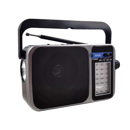 Radio de Emergencia Almalux® Portátil AM/FM con Linterna | Batería Recargable y Pilas | Negra