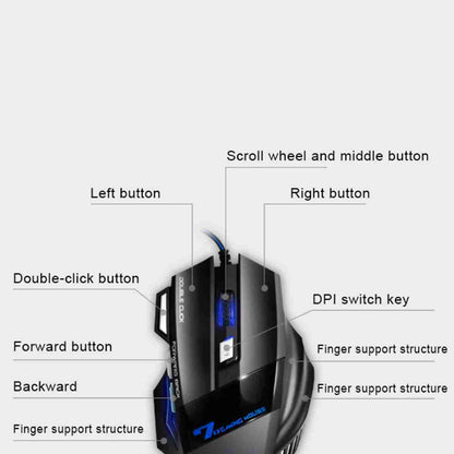 Ratón Almalux® X7 Gaming para juegos con cable -  7 botones -  ergonómico -  óptico