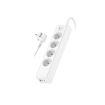 Regleta Almalux® 4 Enchufes Schuko con 3 USB (1 USB-A + 2 USB-C), Cable 1,5m, 3680W 16A, Protección 1050J, Salida 5V 2.4A PC VDE