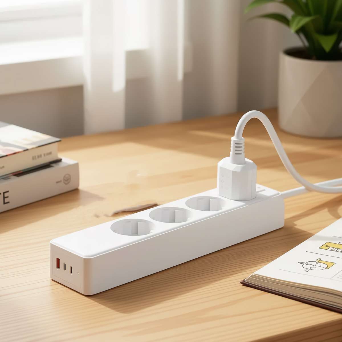 Regleta Almalux® 4 Enchufes Schuko con 3 USB (1 USB-A + 2 USB-C), Cable 1,5m, 3680W 16A, Protección 1050J, Salida 5V 2.4A PC VDE