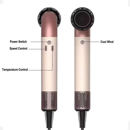Secador de pelo Almalux® SECDYS CURVO sin aspas 5 en 1 con iones negativos, 1400W con Accesorios – Secado rápido, potente y silencioso
