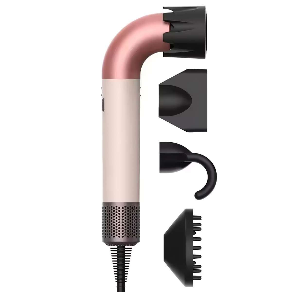 Secador de pelo Almalux® SECDYS CURVO sin aspas 5 en 1 con iones negativos, 1400W con Accesorios – Secado rápido, potente y silencioso