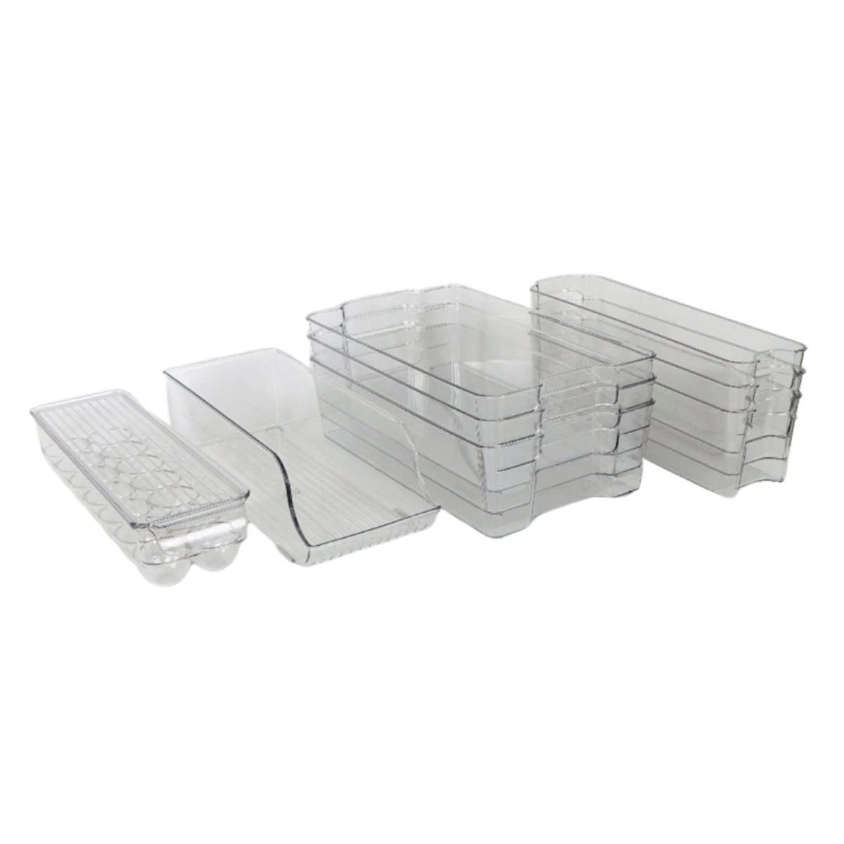 Set de Organizadores Almalux® – 8 Piezas de Plástico Transparente | Para Nevera, Cocina, Baño y Hogar | Apilables y Libre de BPA