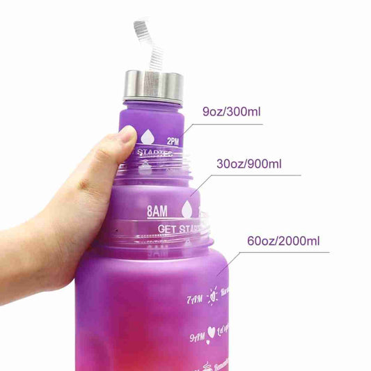 Set de 3 Botellas Almalux® Arco Iris (2L -  900ml y 300ml) Deportivas a prueba de fugas con soporte para teléfono -  sin BPA -  Motivacionales -  portátiles para camping -  bicicleta -  escuela -  coche