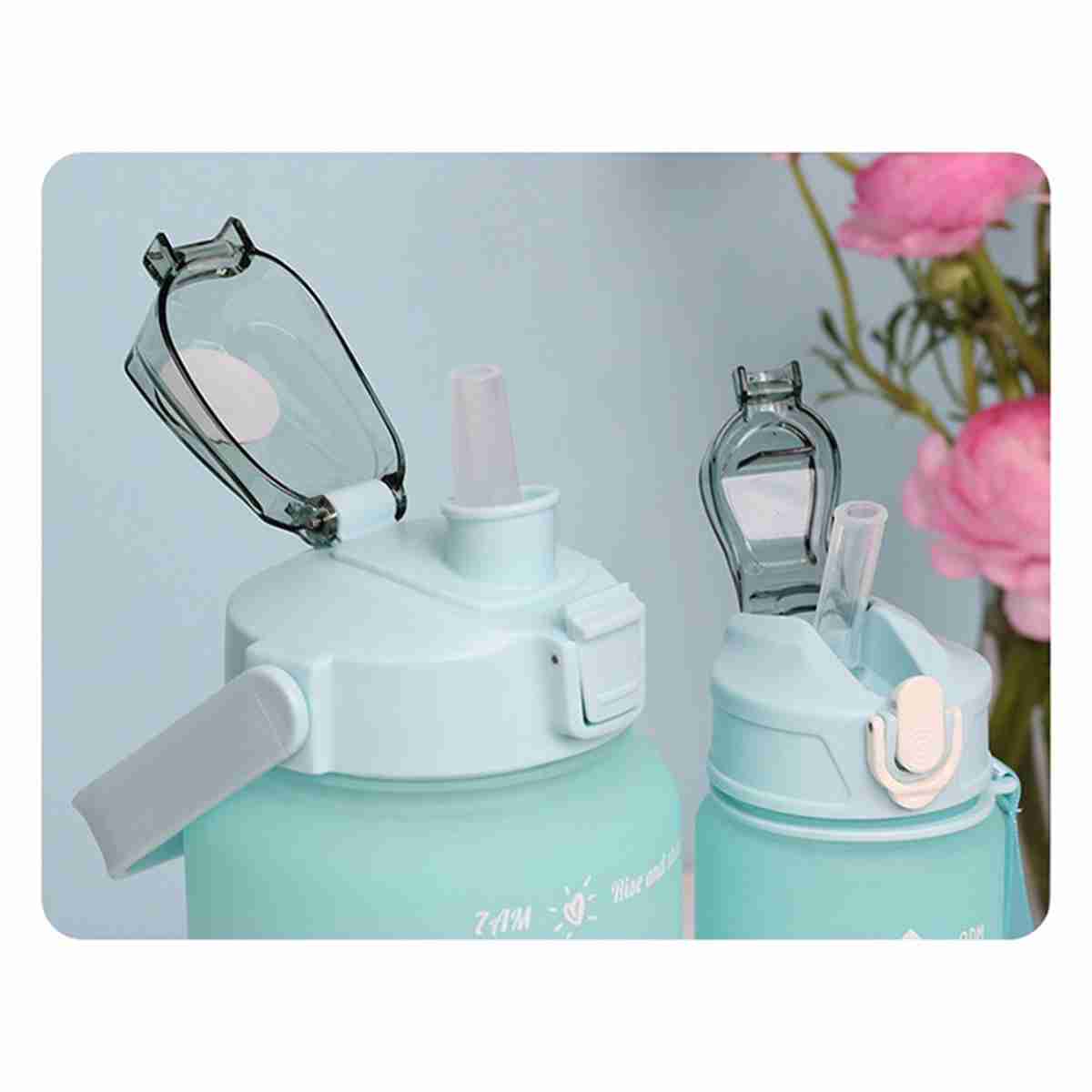 Set de 3 Botellas Almalux® Arco Iris (2L -  900ml y 300ml) Deportivas a prueba de fugas con soporte para teléfono -  sin BPA -  Motivacionales -  portátiles para camping -  bicicleta -  escuela -  coche