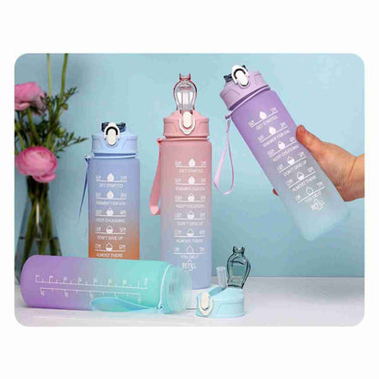 Set de 3 Botellas Almalux® Arco Iris (2L -  900ml y 300ml) Deportivas a prueba de fugas con soporte para teléfono -  sin BPA -  Motivacionales -  portátiles para camping -  bicicleta -  escuela -  coche