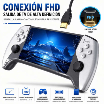 Consola Retro Almalux® Portátil SF3500 con Pantalla IPS 5”, Salida HDMI 1080P, Emuladores, Joysticks Analógicos, Altavoces y Memoria TF Ampliable