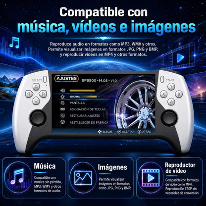 Consola Retro Almalux® Portátil SF3500 con Pantalla IPS 5”, Salida HDMI 1080P, Emuladores, Joysticks Analógicos, Altavoces y Memoria TF Ampliable