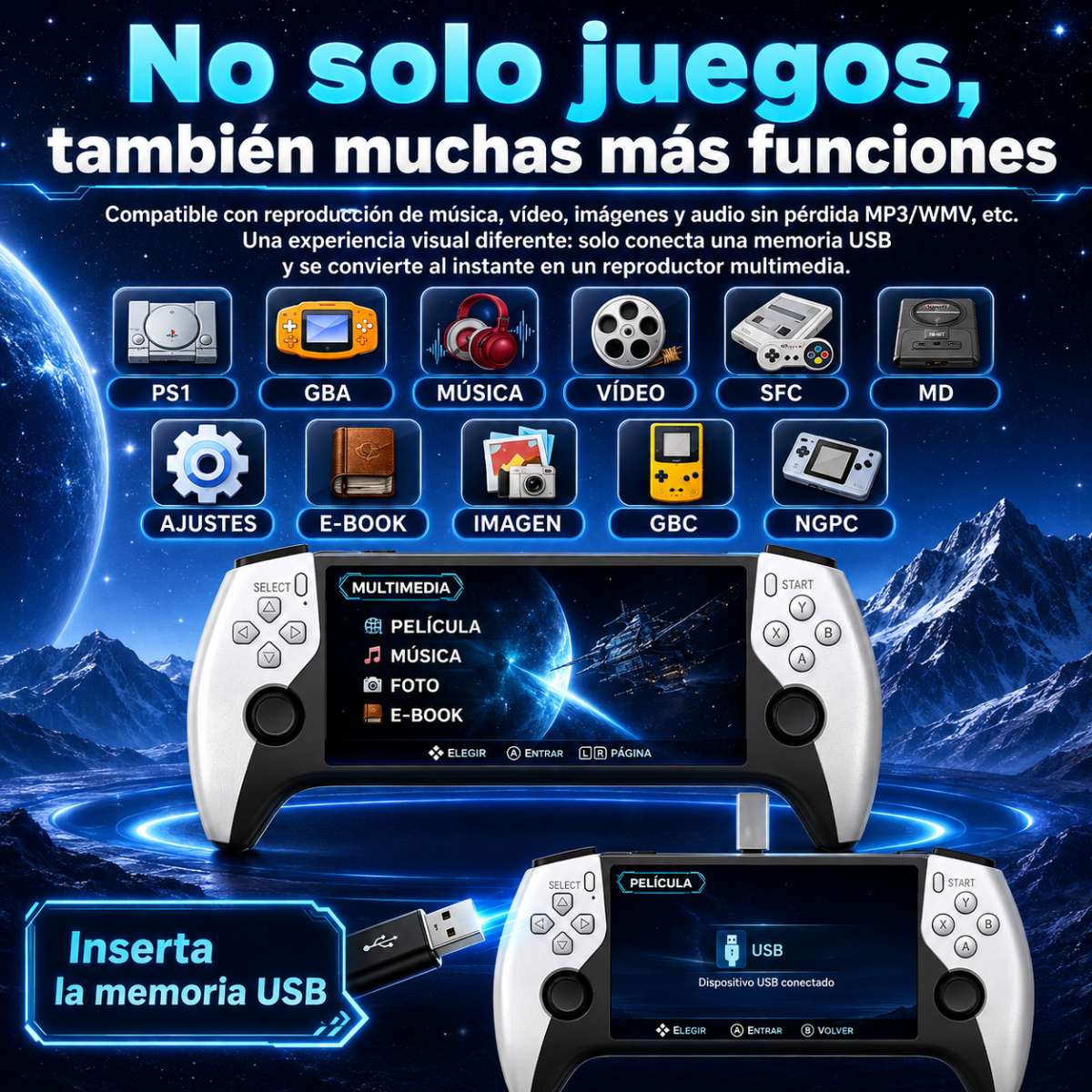 Consola Retro Almalux® Portátil SF3500 con Pantalla IPS 5”, Salida HDMI 1080P, Emuladores, Joysticks Analógicos, Altavoces y Memoria TF Ampliable