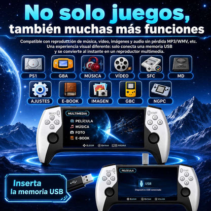 Consola Retro Almalux® Portátil SF3500 con Pantalla IPS 5”, Salida HDMI 1080P, Emuladores, Joysticks Analógicos, Altavoces y Memoria TF Ampliable
