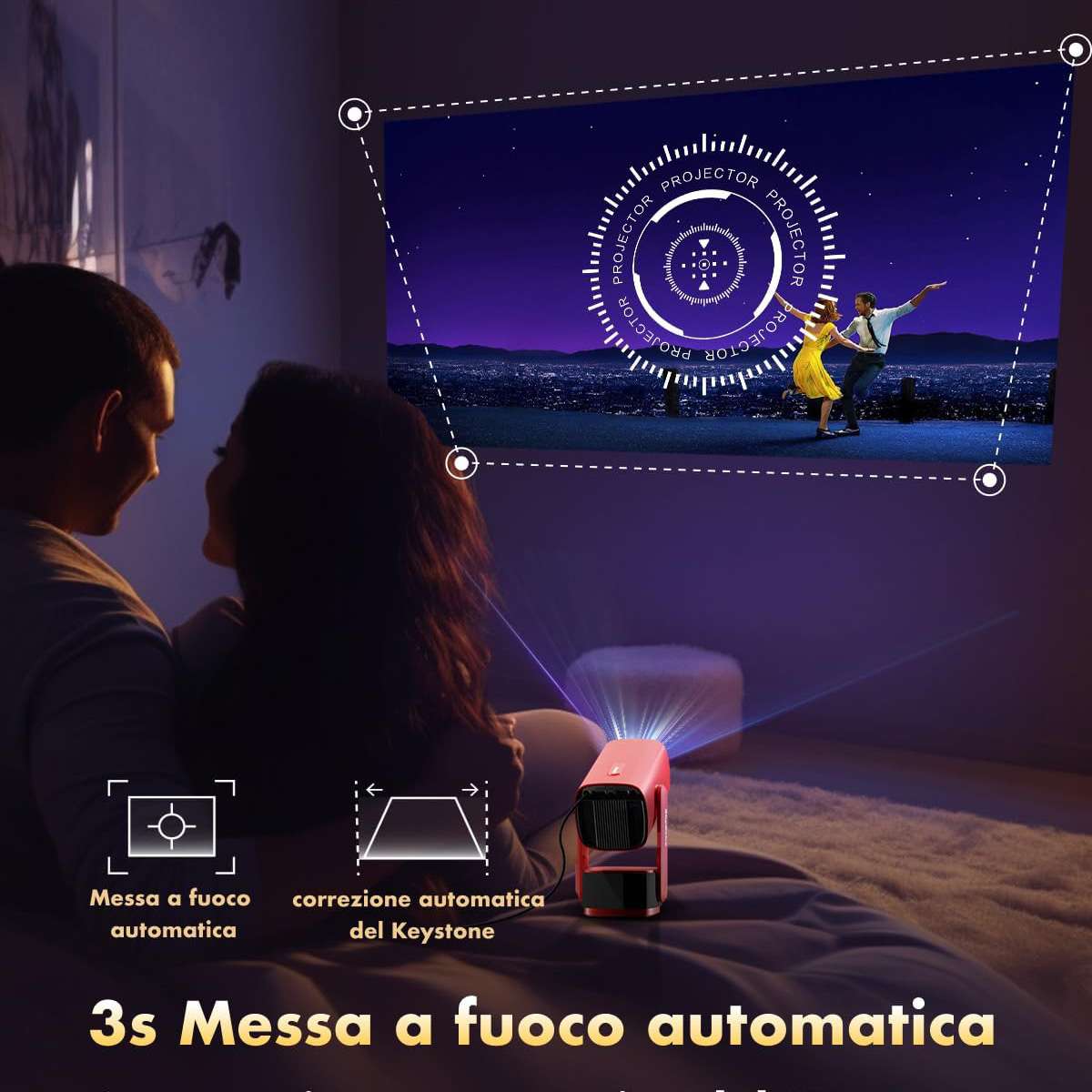 Proyector Portátil Almalux® SkyEcho FreeONE 4K con Android, WiFi 6, Corrección automática, Auto Foco y Soporte Giratorio 270°