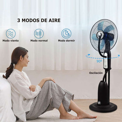 Ventilador Almalux® con Nebulizador y Mando a Distancia 90W, Ø40 cm, 120 cm, Oscilante y Temporizador