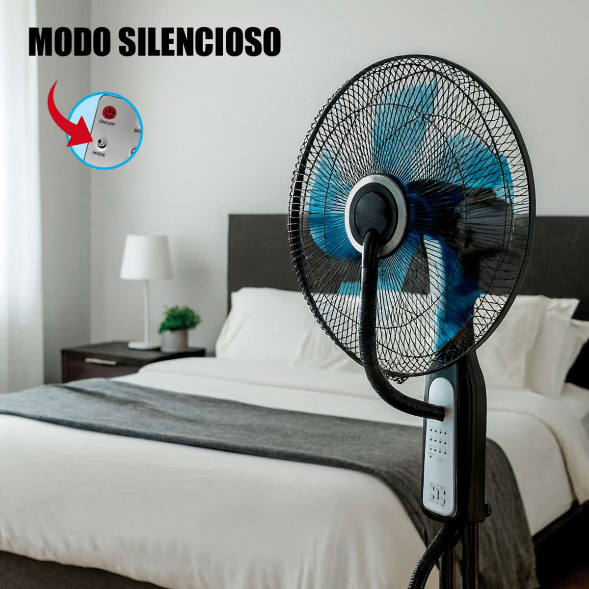 Ventilador Almalux® con Nebulizador y Mando a Distancia 90W, Ø40 cm, 120 cm, Oscilante y Temporizador