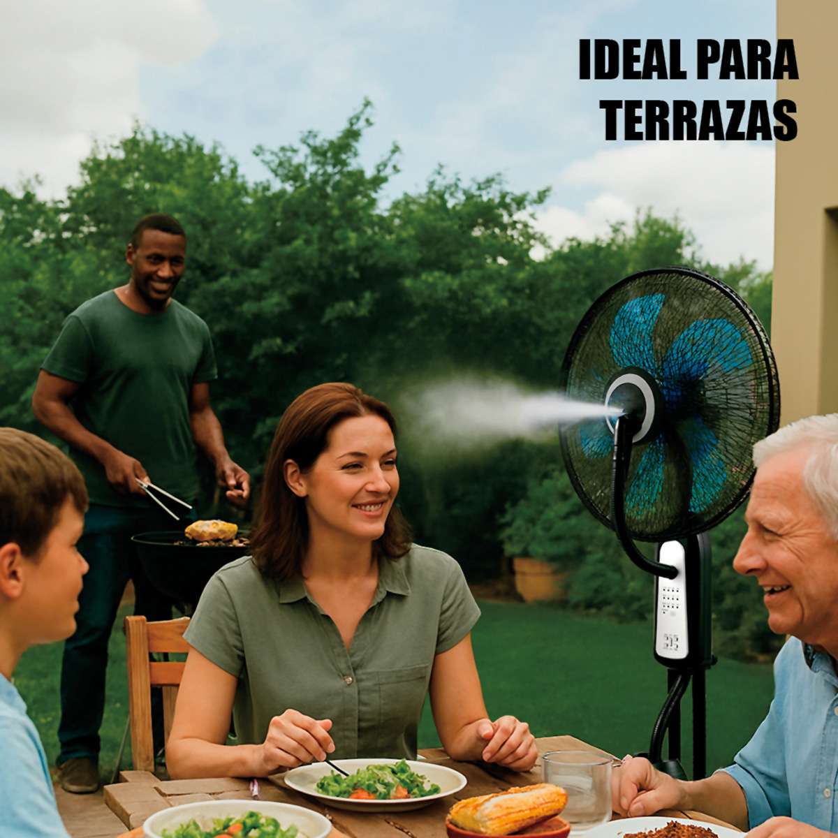 Ventilador Almalux® con Nebulizador y Mando a Distancia 90W, Ø40 cm, 120 cm, Oscilante y Temporizador