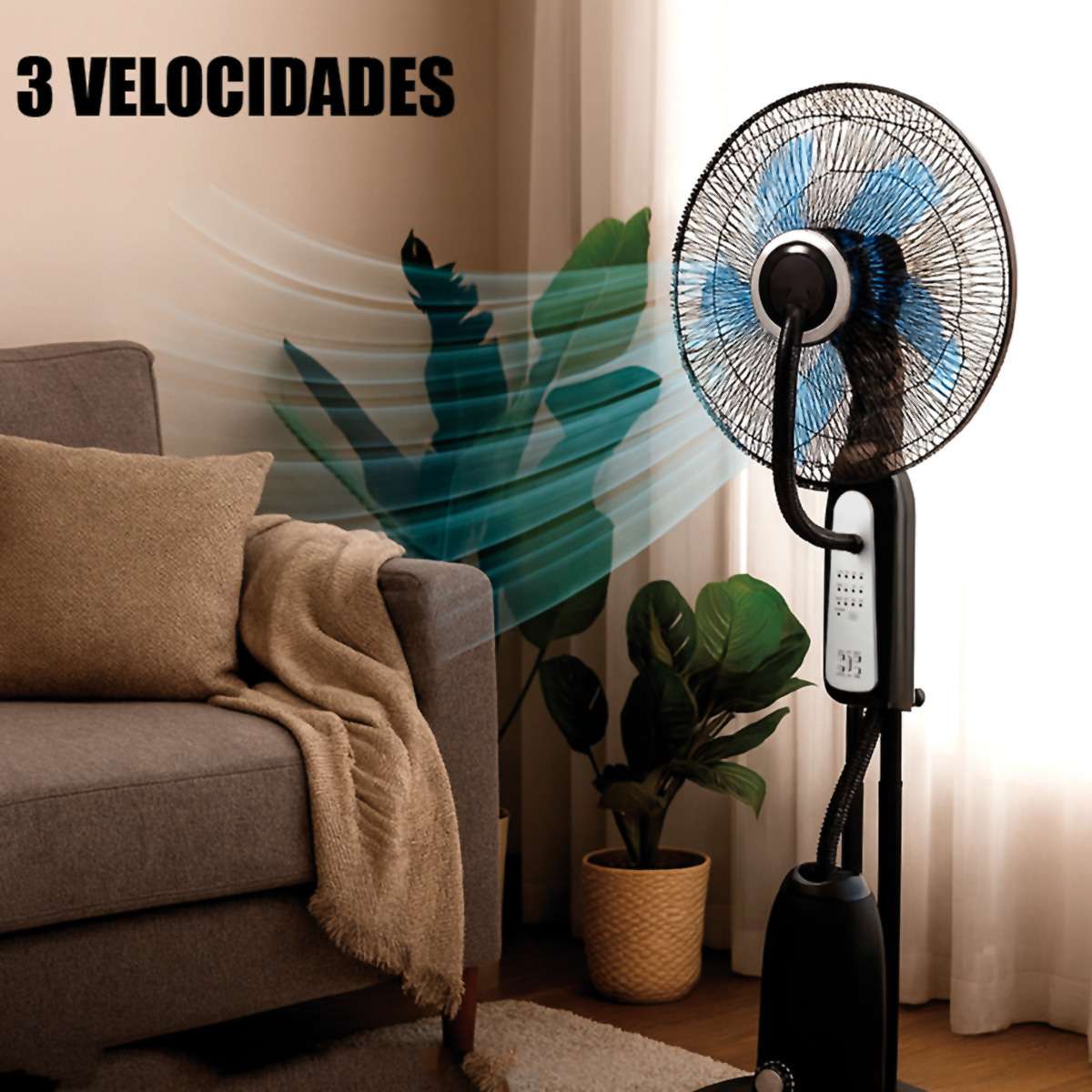 Ventilador Almalux® con Nebulizador y Mando a Distancia 90W, Ø40 cm, 120 cm, Oscilante y Temporizador