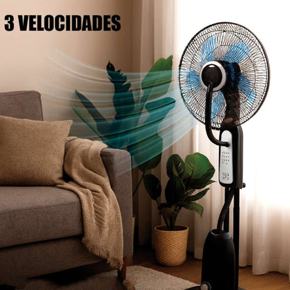 Ventilador Almalux® con Nebulizador y Mando a Distancia 90W, Ø40 cm, 120 cm, Oscilante y Temporizador